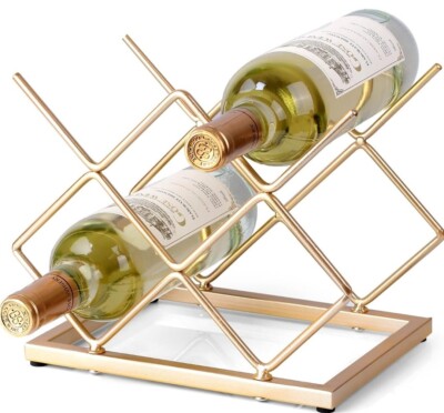 Countertop Wine Rack - 5 Bottle Freestanding Modern Gold Metal Small Wine Rack