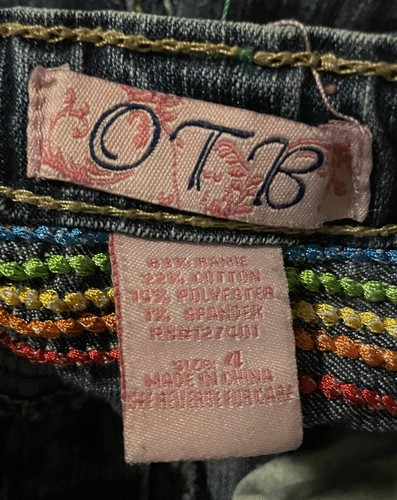 OTB One Tuff Babe Girls 4 Jeans Blue Flare Embroidered Rainbow Flower Peace - Picture 10 of 12