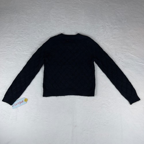 Cat & Jack Pointelle Cardigan Sweater Girls Small Black Knitted Button-Front - Picture 3 of 4
