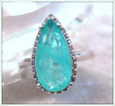 PARAIBA TOURMALINE PEARCUT GEMSTONE LADIES 18K GOLD FILLED  display picture 1