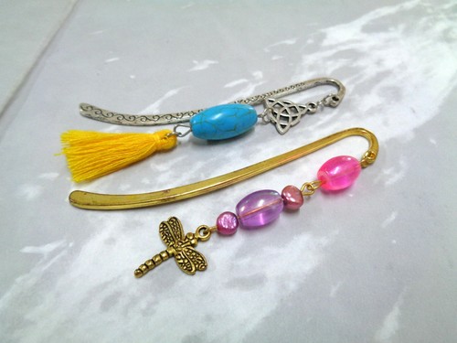 Two Beaded Bookmarks Silver Trinity Knot Gold Dragonfly School Student Teacher - Picture 9 of 10