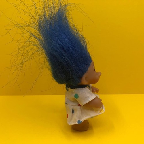 Vintage DAM Troll Child Girl Blue Hair Lucky Doll Mascot Toy Figure 1980s 1983 - Picture 3 of 5