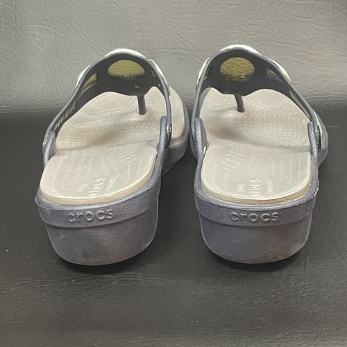 Crocs Sanrah Embellished Wedge Thong Flip Flop Women’s Sz 10W Navy Blue Silver - Picture 6 of 10