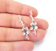 4 Pcs Flower Branch Leaf Dangle Antique Silver Plated Charms 35x10mm G25806