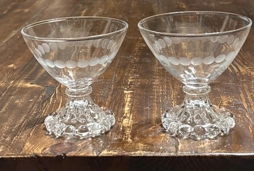 3.5" Vintage Anchor Hocking  Etched Dot BOOPIE Clear Champagne Sherbet