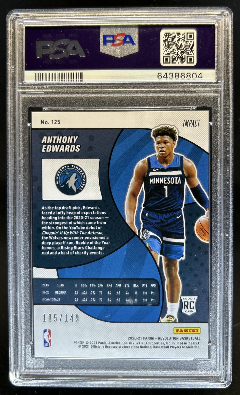 2020-21 Panini Revolution Anthony Edwards Impact RC #/149 Timberwolves PSA 10 view 2
