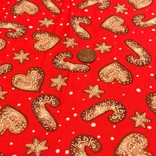 Gingerbread Cookies *Brown & White* on Red* Blank Quilting * 100% Cotton* 8"x22"