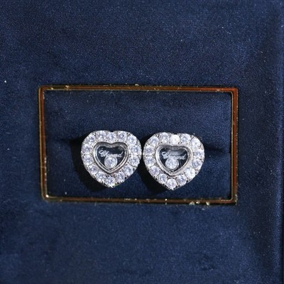 Chopard Happy Diamonds Heart 18K White Gold Diamond Stud Earrings, Authentic