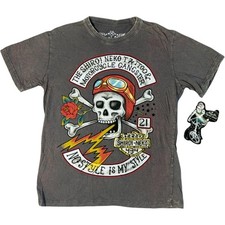 Shiroi Neko Tattoo & Motorcycle Gangster Men's M Grey Graphic T-Shirt
