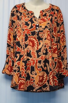 Sami & Jo Plus navy blue flowered stretch 3/4 sleeve pullover top 2X