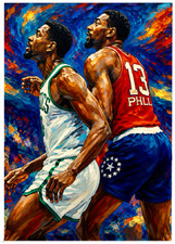 BILL RUSSELL &amp; WILT CHAMBERLAIN * BASKETBALL * Illustrated Art Card * ATC ACEO