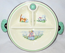 1950s Little Bo Peep Divided Baby Food Warmer Plate Dish Ceramic/Chrome Green
