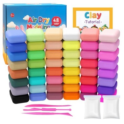 48 Colors Air Dry Modeling Clay with Bonus 2 White, Ultra Light Molding Clay ...