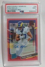 2023 Clearly Donruss Rated Rookie #96 Puka Nacua Red Auto /49 Rams Psa Mint 9 !!