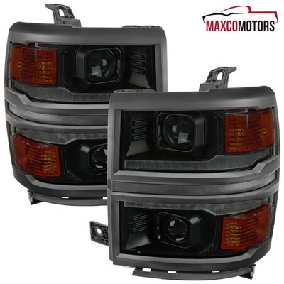 Fits 2014-2015 Silverado 1500 Switchback LED Black Smoke Projector Headlights