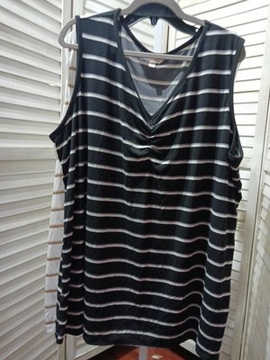 Terra Sky Womens Blouses Size 3X Black White Striped Sleeveless Stretch Pullover
