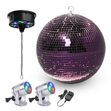 Yescom 12" Large Disco Ball with Motor and Light Rotator 2PCS Spotlights Purple