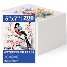 200 Sheets 5X7 Inch Watercolor Paper Bulk, 140Lb /300GSM White Cold Press Water