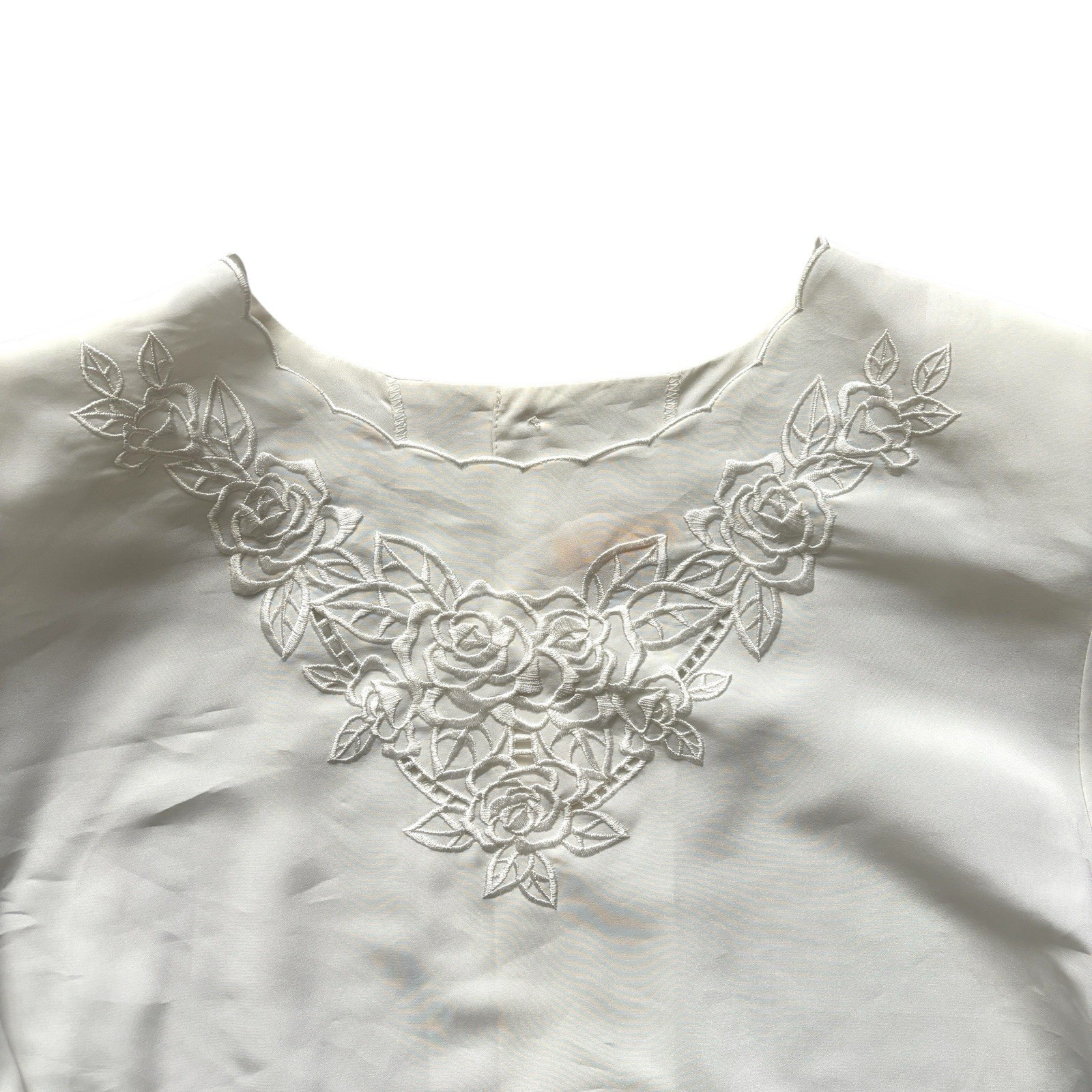 Womens Vintage Top Japanese Pale Cream Rear Buttoned Embroidered Retro Boho 12 image 3