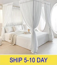 AIKASY Canopy Bed Board with Top and Self-Adhesive Strips, White Gauze Princess