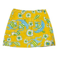 Lilly Pulitzer Vintage White Label Girls Yellow Skirt Monkey Floral Print
