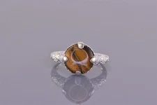 STS Sterling Silver Tigers Eye Button Scrolled Hearts Band Ring 925 Sz: 10