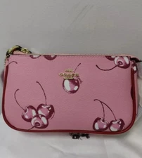 C*oach Nolita 19 Woman's Shoulder Hand Bag Cherry Pattern Print Pink CR827