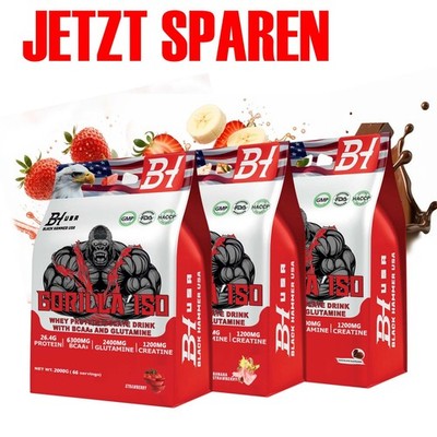 JETZT SPAREN | 3x Gorilla ISO Whey Isolat 2kg   3 Sorten | Black Hammer USA