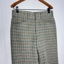 Vintage 1970s Sears King's Road Mens 33x27 Checkered Knit Flare Pants Retro