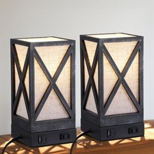 Table Lamp, Set of 2 Rustic Farmhouse Nightstand Lamps, 3 Color Temperatures ...