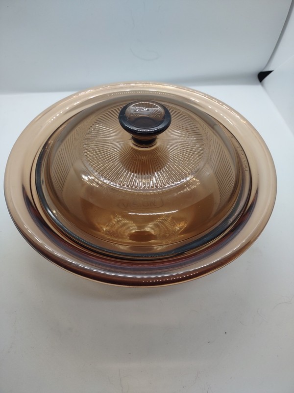 Corning Vision Ware 24oz Amber Casserole Dish Ribbed V-30-B W/ Pyrex Lid V-1-C