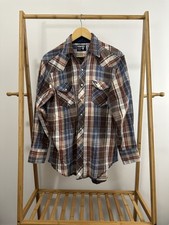 VTG Wrangler Shirt Mens 17 x 34 Plaid Flannel Pearl Snap X-Long Tails