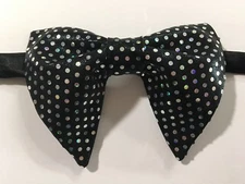 Handmade Black Sparkle Polka Dot Bow tie Vintage style 70s Wedding Prom Gift