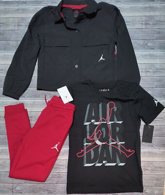 New! Boy's Nike Air Jordan Jacket Shirt and Pants Outfit Size Medium 10/12
