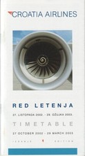 Croatia Airlines timetable 2002/10/27