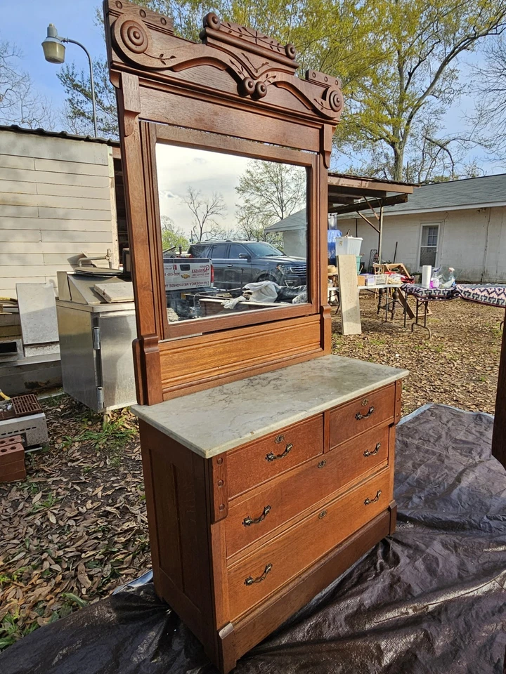 Antiguo Juego de Dormitorio Victoriano Completo Doble Pesado Tallado Cuarto Roble Aserrado Ornado Foto 3 de 4