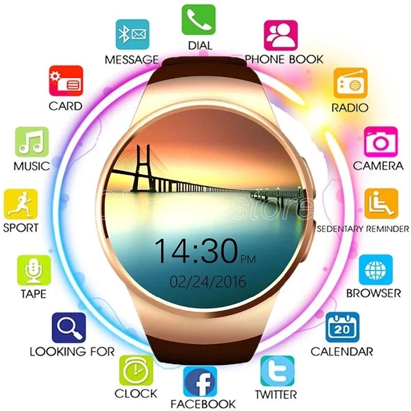 KW18 Smartwatch Herzfrequenz Runder Bildschirm SIM TF Karte für IOS und Android