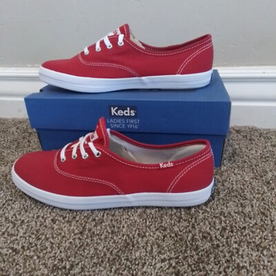 Sze Women's Keds Champion Red Canvas Lace Up Casual Sneakers