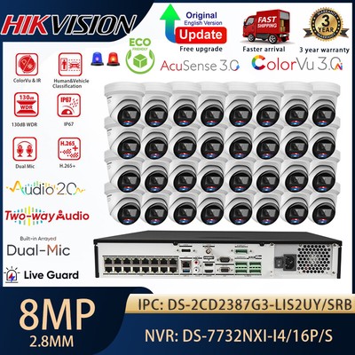 Hikvision 32CH 4K 8MP Smart Hybrid Light ColorVu3.0+IR IP Camera CCTV System Lot