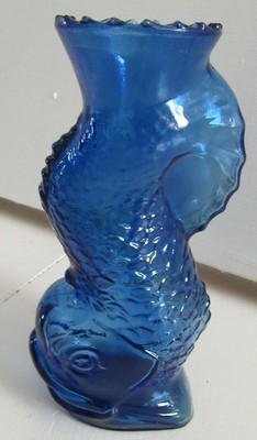 Vintage Mosser Glass Cobalt Blue Glass Koi Fish Vase Ebay