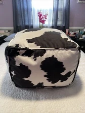 Cowhide Pouf Ottoman Cube Color Black and White Printed Fabric Footrest QXH