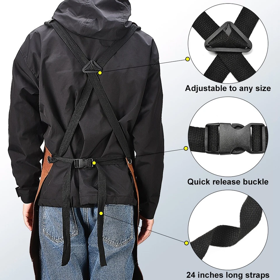 Heavy Duty Waxed Canvas Work Apron for men Rugged & Water-Resistant Brown - Image 4 of 4