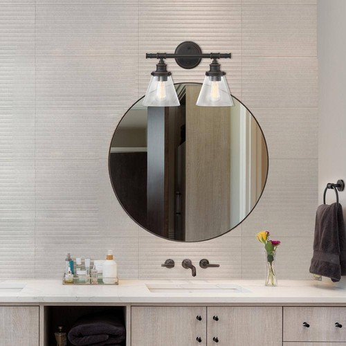 Globe Electric Parker 2-Light Oil Rubbed Bronze Vanity Light Clear Glass Shades - Picture 7 of 10