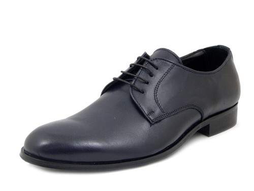 Scarpe Uomo Eleganti Derby in Pelle Blu Made in Italy - Picture 3 of 4