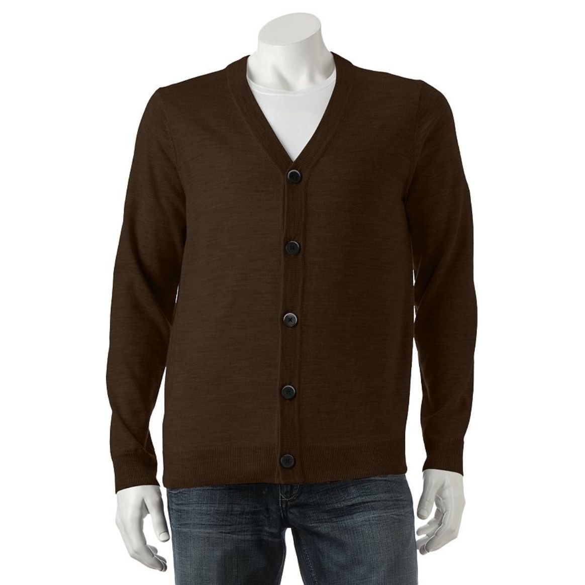 New Apt 9 Men's V-Neck Cardigan Sweater Brown Long Sleeves Big