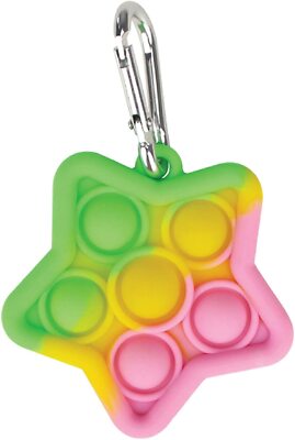Fidget Toy Push Pop Stress Relief Toy w/Snap Hook Portable Keychain Rainbow Star