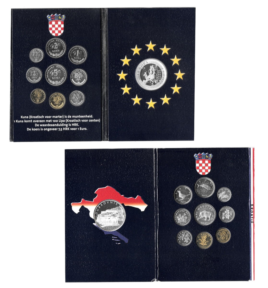 CROATIA 1 LIPA-5 KUNA 2001-5 9 UNC Coins + Silver Proof Medal DUBROVNIK  Rare BB7