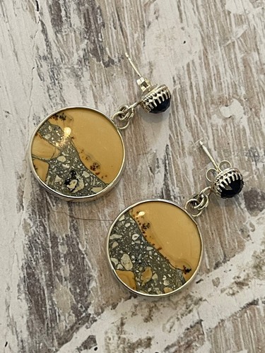 RIVER DRAGON DESIGNS Maligano Jasper, Sapphire & Sterling Silver Earrings: NWOT!