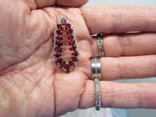 Natural Red Garnet & Topaz Cluster Unique Earrings/Pendant In Sterling Silver - Picture 8 of 10