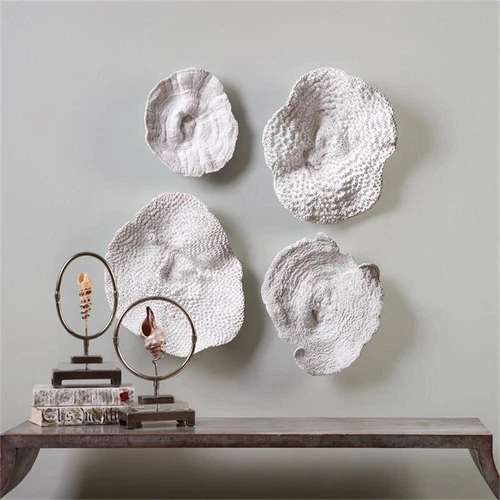 Uttermost Sea Coral 4-Piece Polyresin Wall Sculpture Set in Antique White - Picture 2 of 3